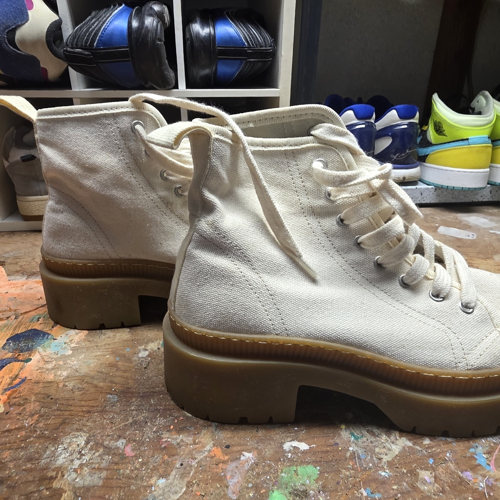 Stylish Cream Canvas Women's Boots